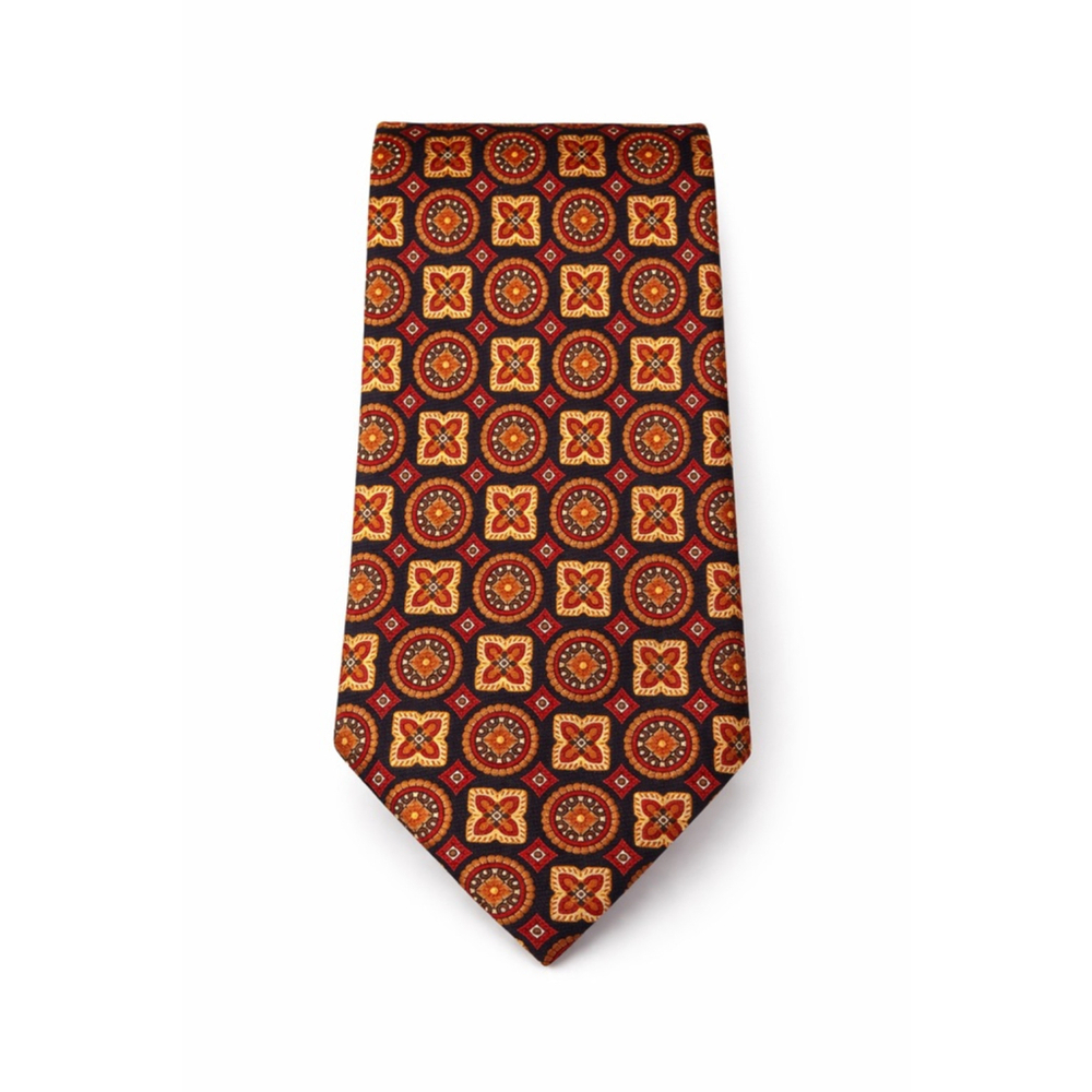 Vintage Jos. A. Bank Silk Tie Wide 4” Medallion Geometric 90s